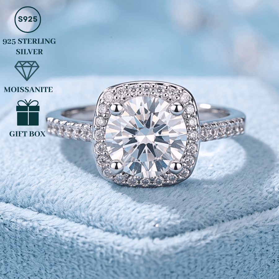 Stylish White Synthetic Moissanite Square-Shaped Ring, Gift for Her