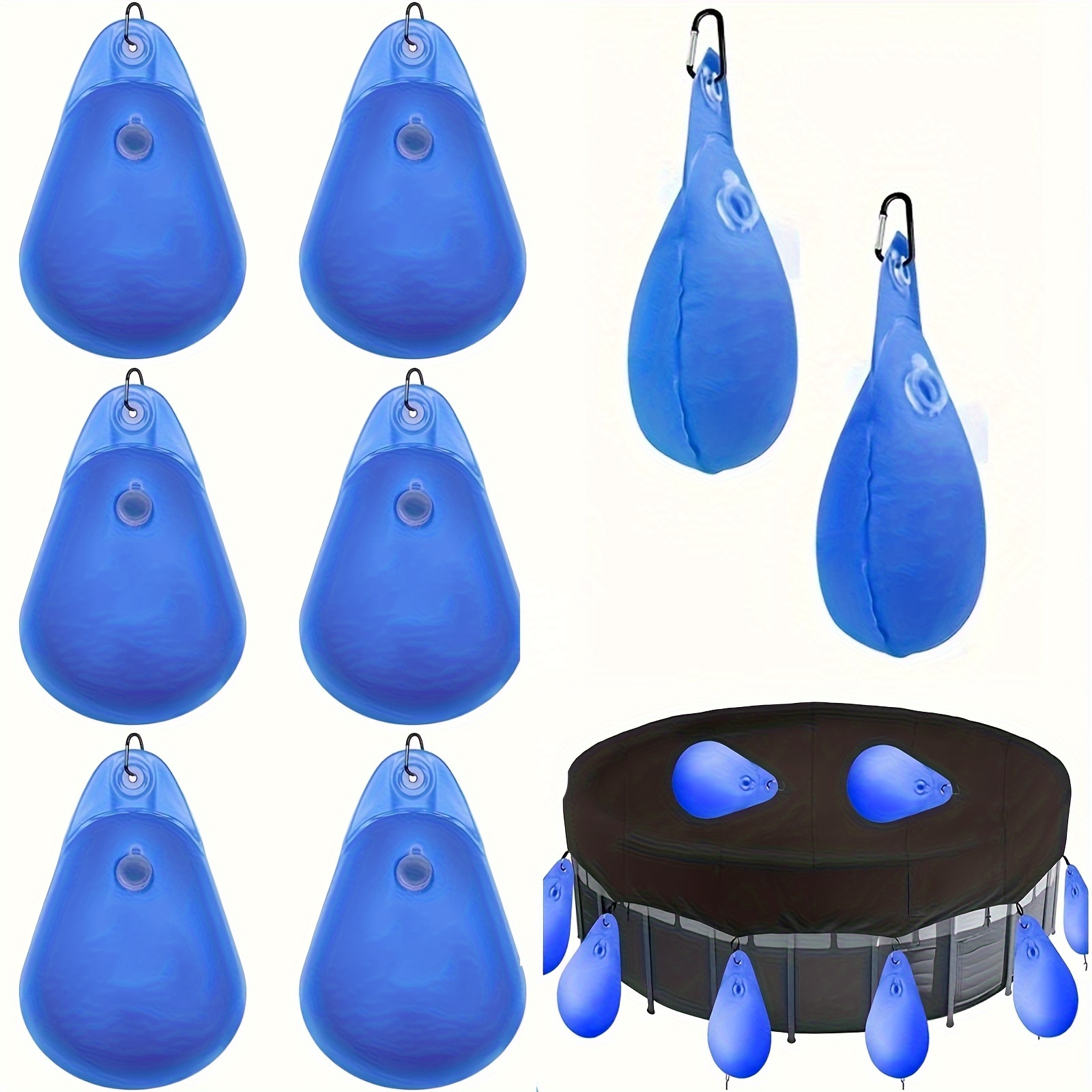 E-shop 8 Stück Poolabdeckungs-Gewichtssäcke mit Haken, auslaufsichere, strapazierfähige PVC-Wassersäcke, geeignet für Aufstellpools-Abdeckungen,