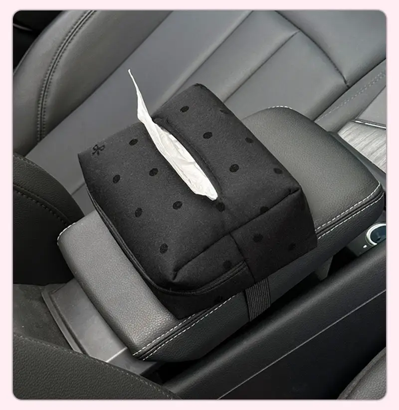 luxury elegant polka dot car tissue holder with bowknot universal fit backseat and polyester fiber ideal for armrest sun visor and console storage car accessories Product details 11