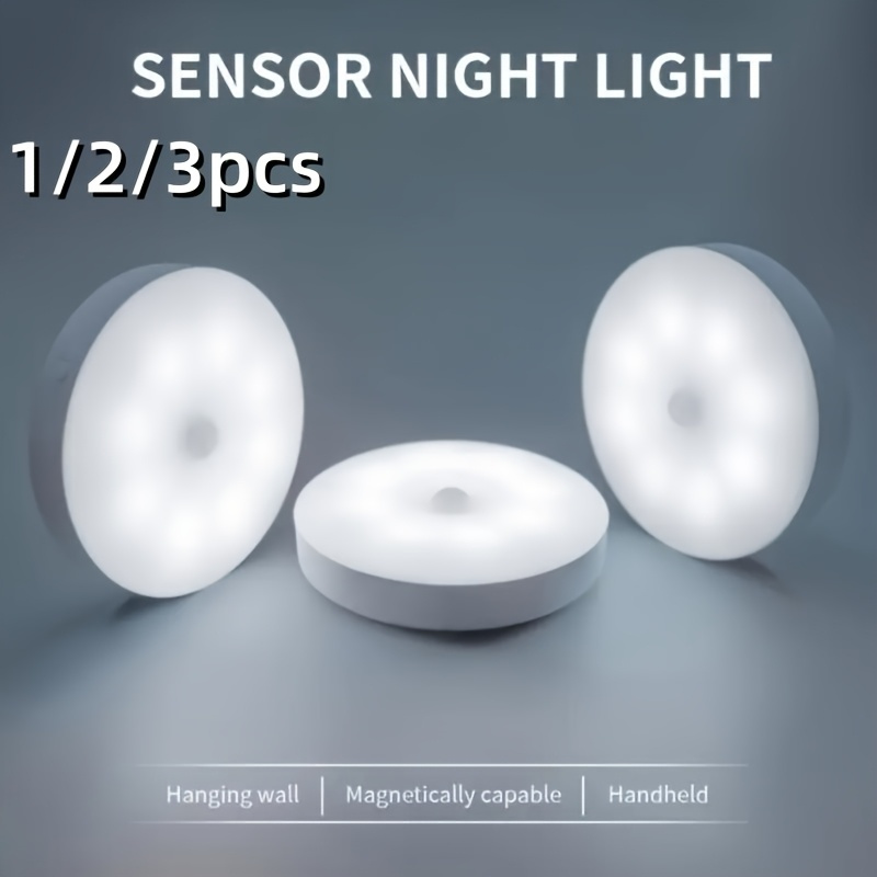 1/2/3 Piezas Luz Nocturna LED Recargable USB, Sensor de Movimiento, Iluminación Suave, Luces con Montaje Magnético, Tono Cálido y Blanco, Superficie Pulida, Ideal para Salón, Dormitorio, Armario, Pasillo, Zapatero e iluminación nocturna, Batería