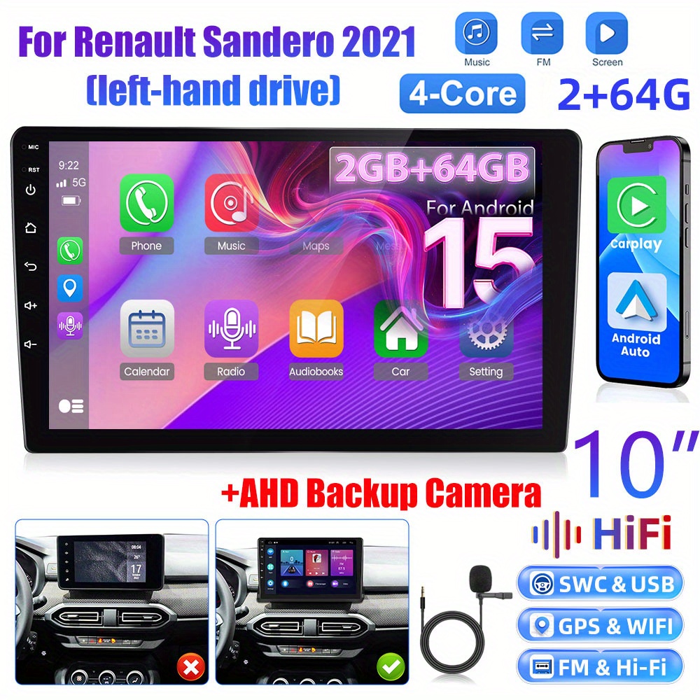 Image of [2+64g] Double Din 15 Car Stereo Radio For Renault (left-hand Drive) 2021 With And Auto - 10.1 Inch Car In-dash Navigation Gps Units - Dsp, Eq, , Wifi, Swc + Ahd Backup Camera + Mic
