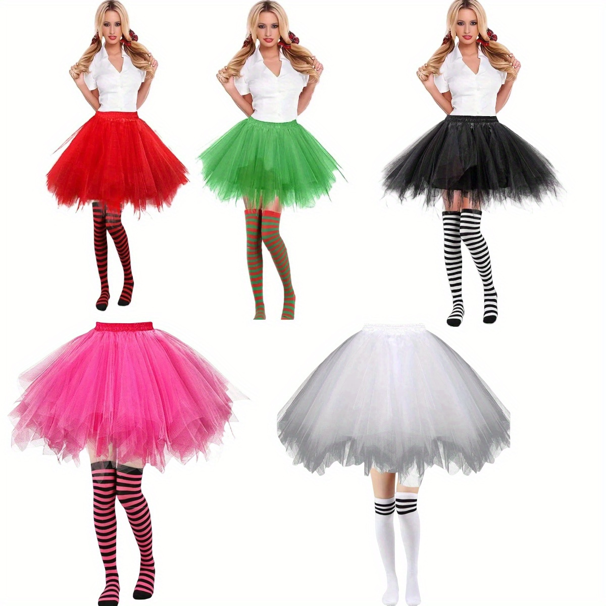 Christmas Fluffy Tutu Skirt Knee High Socks Set 2pcs Stretch Waist Tulle Dress for Women Cosplay Party Costumes