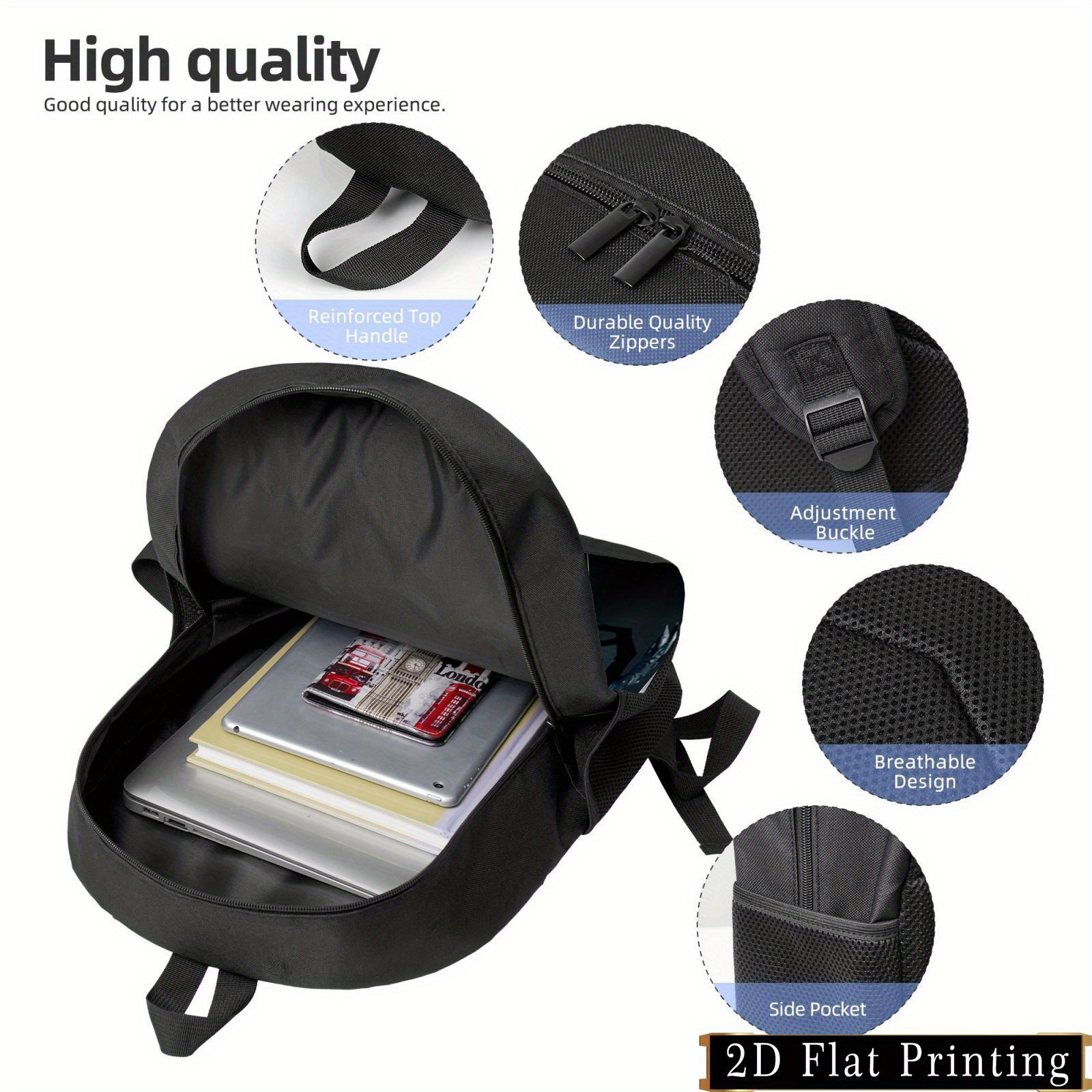 Science Fiction Alien Backpack - Stylish Black Student Bag with Adjustable Straps, Large Capacity, and Side Pockets, Perfect for School or Travel, Casual Design, Hand Washable, Student Backpack | Edgy Backpack | Durable Zipper Closure, School Backpac