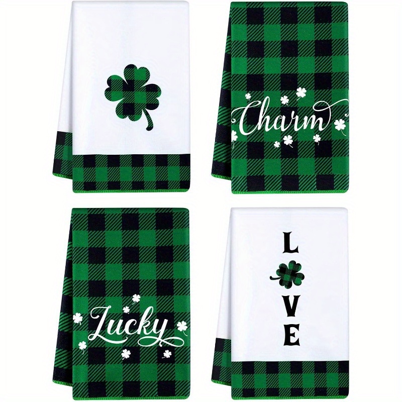 

4pcs 's Day Kitchen Towels - 18x26 Inch, Soft Polyester Shamrock & Designs (charm, , Love, Tea), Festive Holiday Decor & Gift For Kitchen Or Bath, Dish Towels For Kitchen