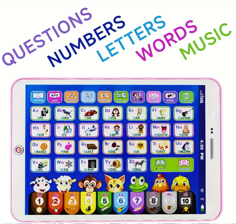 1pc Tablette dapprentissage pour enfants - Matériau ABS, jouet éducatif bilingue anglais avec musique, , chiffres et lettres - Idéal pour de 3 à 6 ans - pour Noël et Halloween - Disponible et rose détails 1