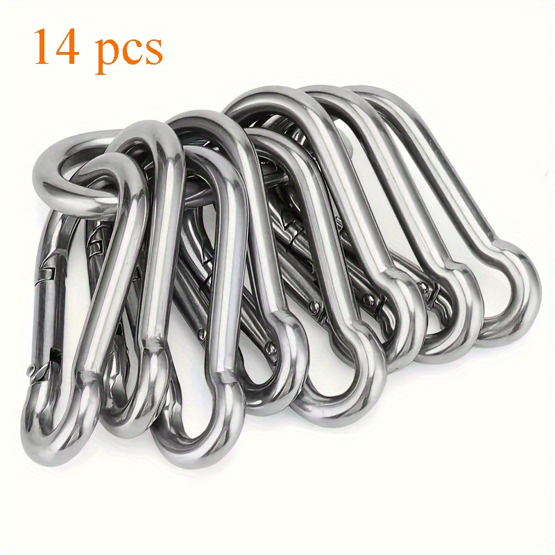 14pcs Silvery Gourd-shaped Hooks, Outdoor Sports Equipment, Outdoor Locking Hooks, Keychains, Backpack Hooks