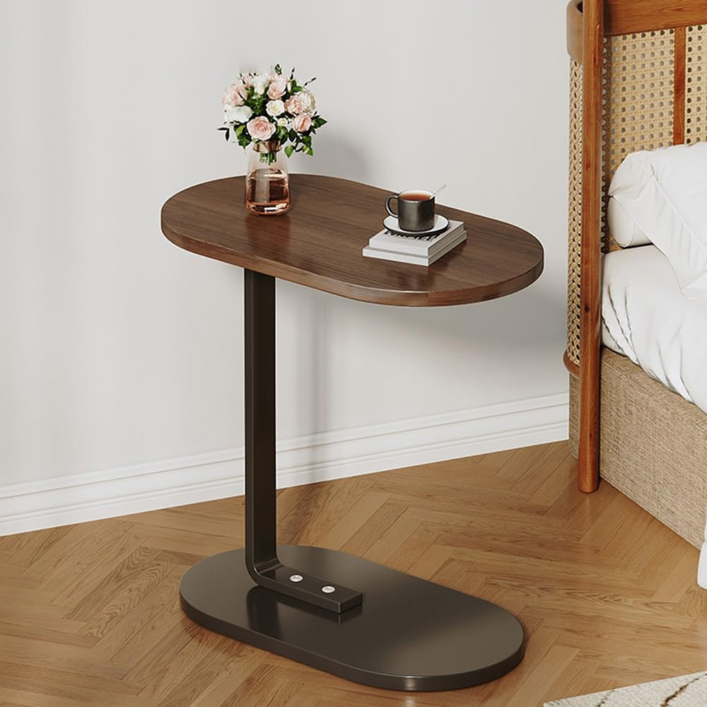Image of 1pc Wood + Metal Material 58*38*28cm Coffee Table Living Room Sofa Side Table Modern Minimalist Home Bedside Table Small Side Table Laptop Desk Sofa Table Wheeled Living Room Table