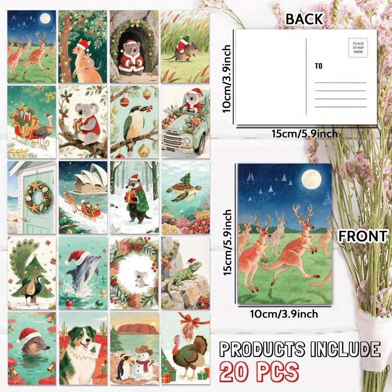 TEMU Christmas Edition 20pcs Australian Watercolor Postcards – Unique Everyday Gift For Family & , Congratulations, Birthday Thank You, Positive