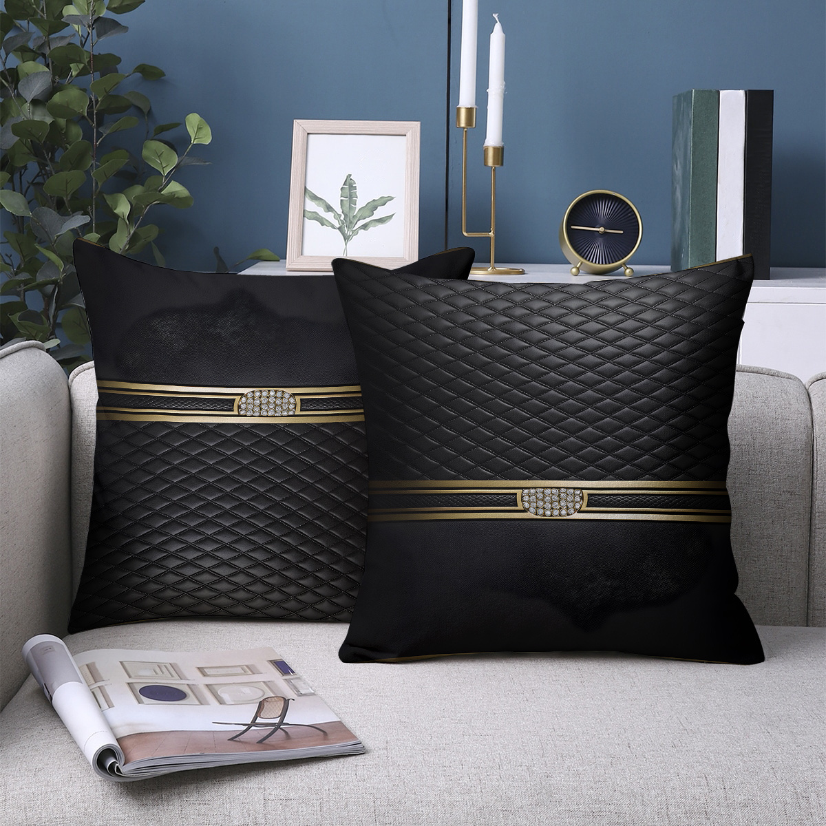 

2pcs Modern Chic Black Diamond Quilted Throw Pillow Covers, 18x18 Inches - Soft Polyester, Zippered, Machine Washable, Decorative Cushion Cases For Living Room & Bedroom - No Insert Included