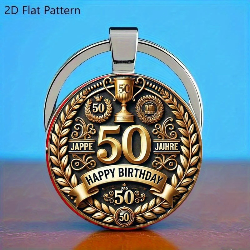 TEMU Portachiavi in di 2D per il 50簞 Compleanno - per decorazioni borse, regali di festa, ornamenti auto, anniversari, Natale, Ringraziamento e doni