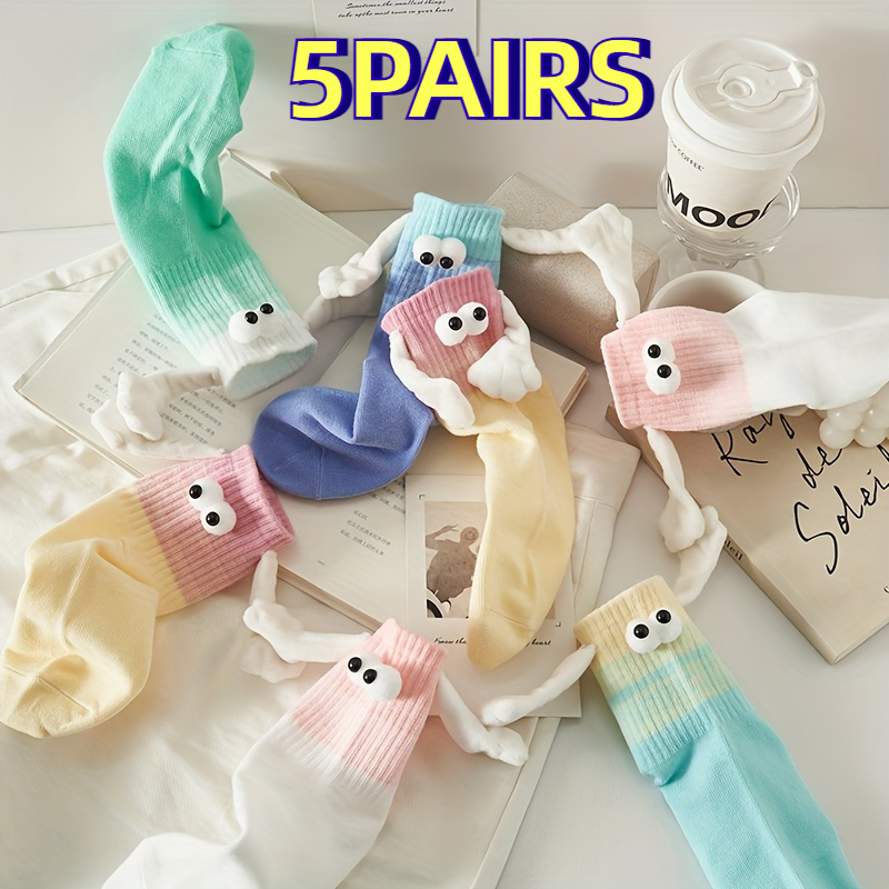 Image of 3/5/8 Pairs Of Cute Hand-held Ear Changing Socks For Spring And Autumn, Stockings And Calf Socks, Comfortable And Breathable For Men And Women, Random Color
