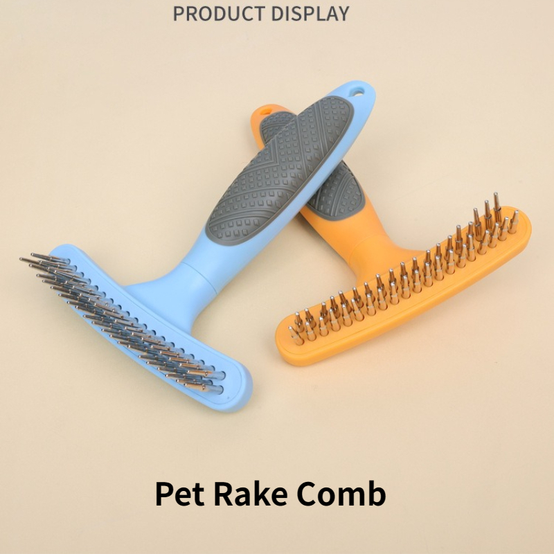 practical pet rake brush double row pins grooming comb easy clean button style hair remover for small to medium pets