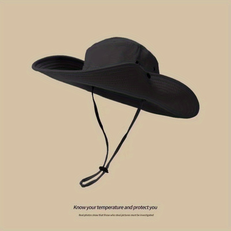 TEMU 1pc Summer Men Bucket Hat Outdoor Uv Protection Wide Brim Hunting Hiking Hat Fisherman Hat Beach Sunscreen