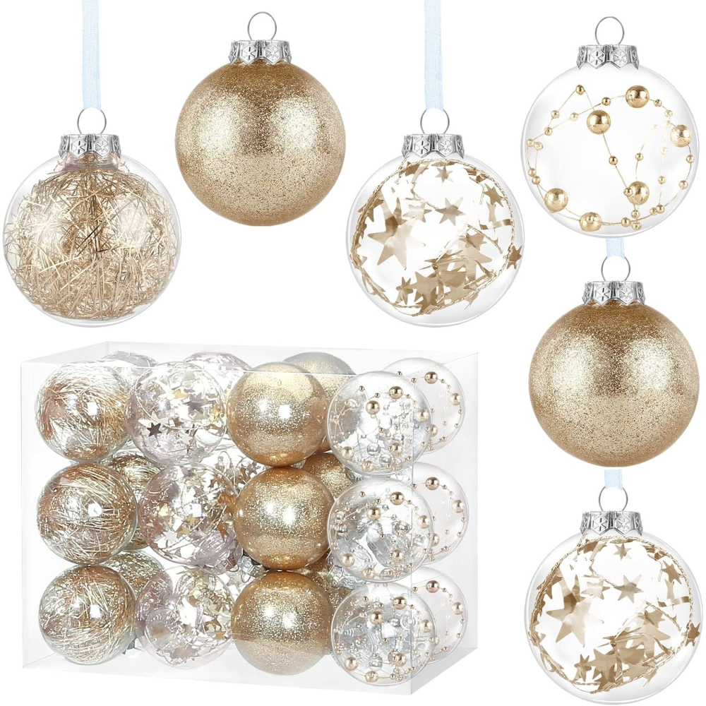 TEMU 24pcs, Transparent Christmas Ball Ornaments, 2.36-inch Champagne-colored Christmas Ball Ornaments, Suitable For Halloween, Christmas, And