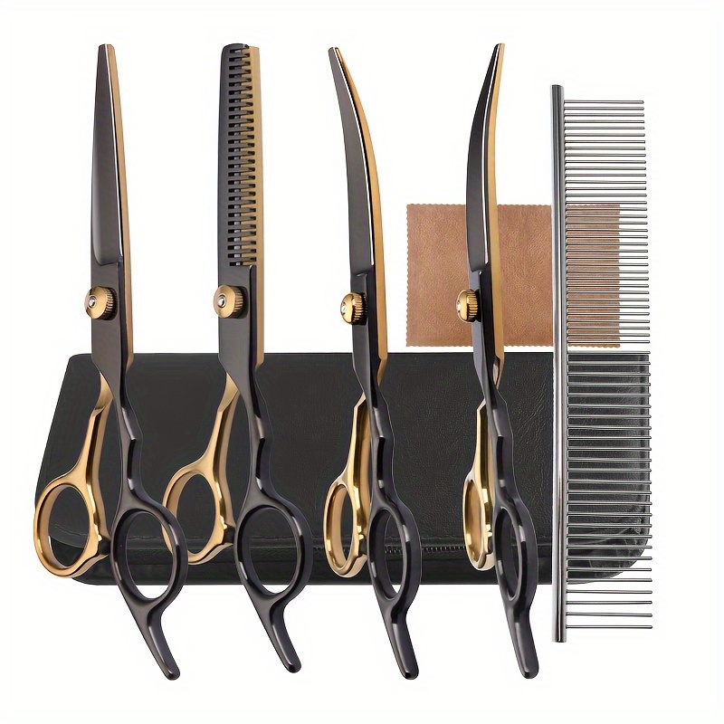 E-shop Schwarze goldene professionelle Hundefriseurschere - Edelstahl gebogene Trimm- und Schärschere für präzises Trimmen und Formen, geeignet für