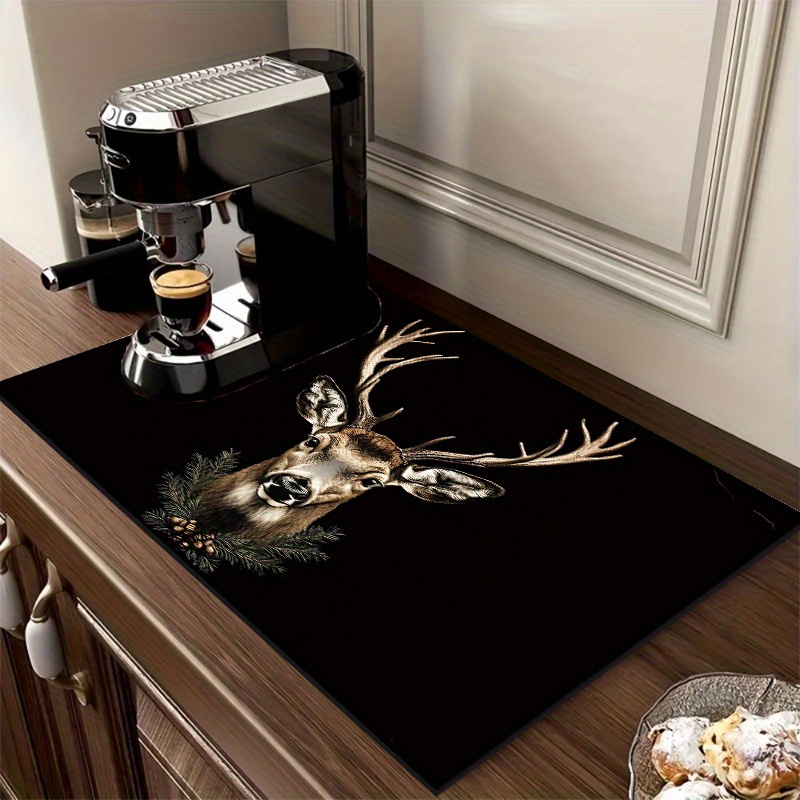 TEMU 1pc, 1pc Tableware Drying Mat, Home Simple Cute And Active Deer Design Pattern Absorbent Kitchen Drain Mat, Coffee Bowl And Dish Drying Mat,