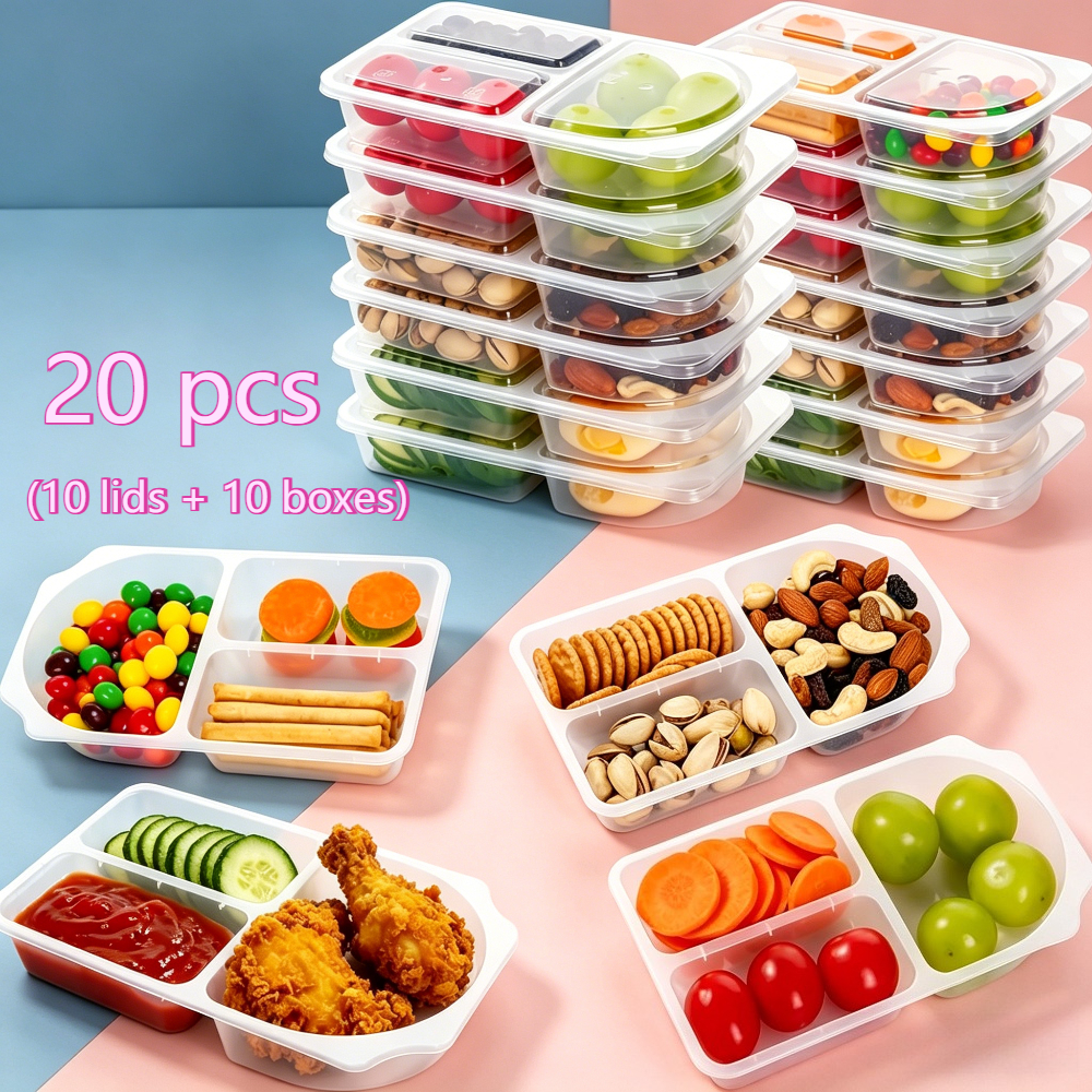 TEMU 20pcs (10 Lids And 10 Boxes), Snack Containers With Lids, 3-compartment Food Storage Boxes, Jam Jars, French Fry Boxes, Cookie Boxes, Dip Boxes,