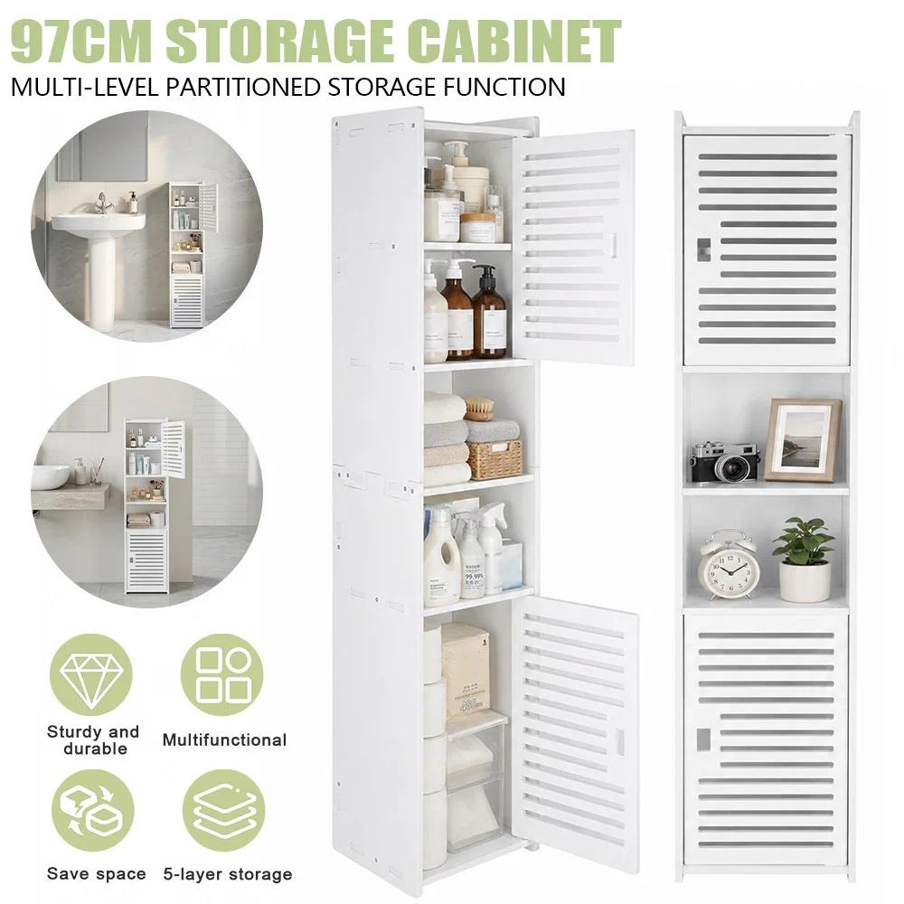 Image of 1set 97cm Bathroom Locker, Vertical Storage Cabinet, Suitable For Bedroom Living Room Bathroom.