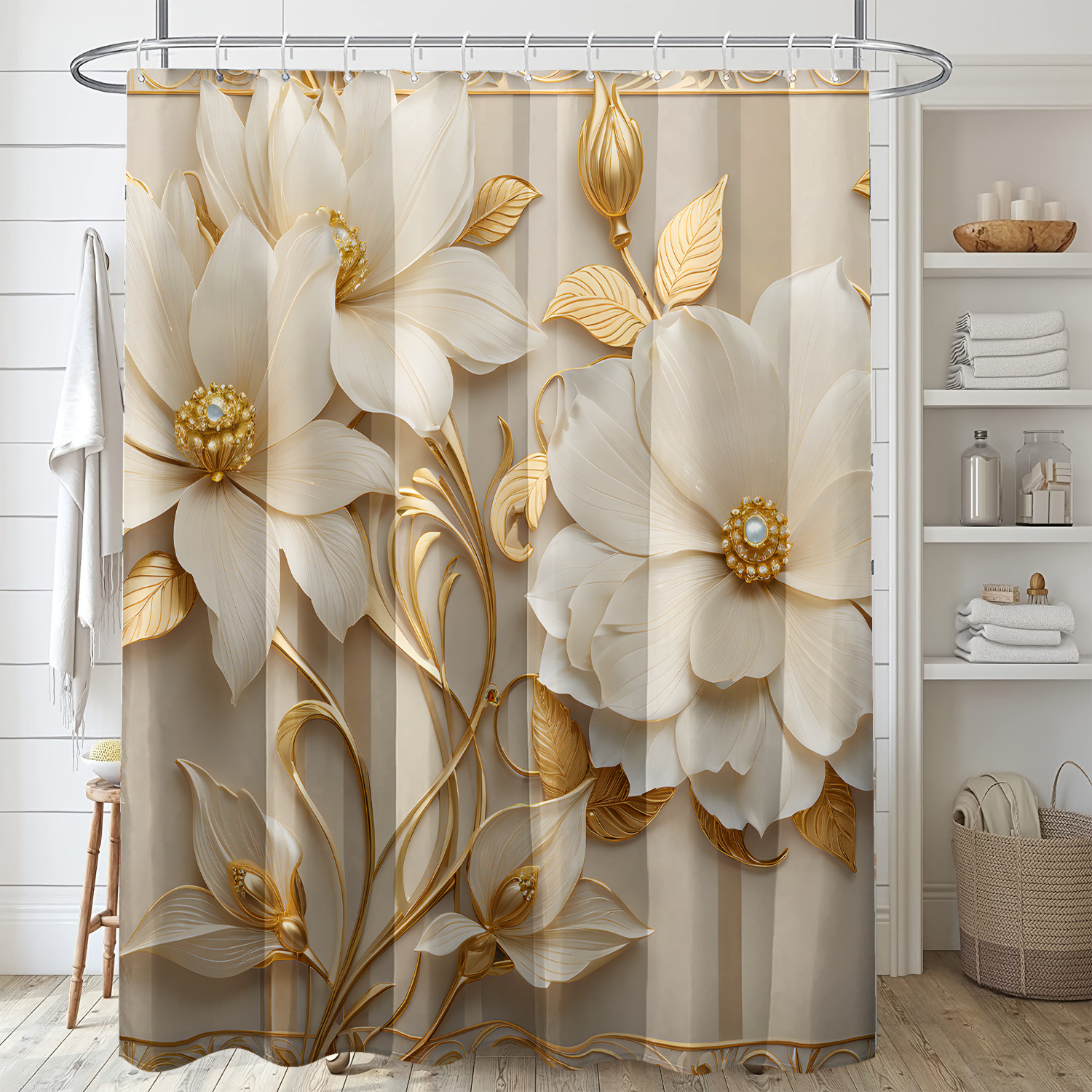 TEMU 1pc Curtain With Hooks - Elegant Modern Bathtub Curtain, 71x71 Inch (180x180cm) Bathroom Decor, Machine Washable For Bathtub Or Shower Enclosure, Yellow Floral