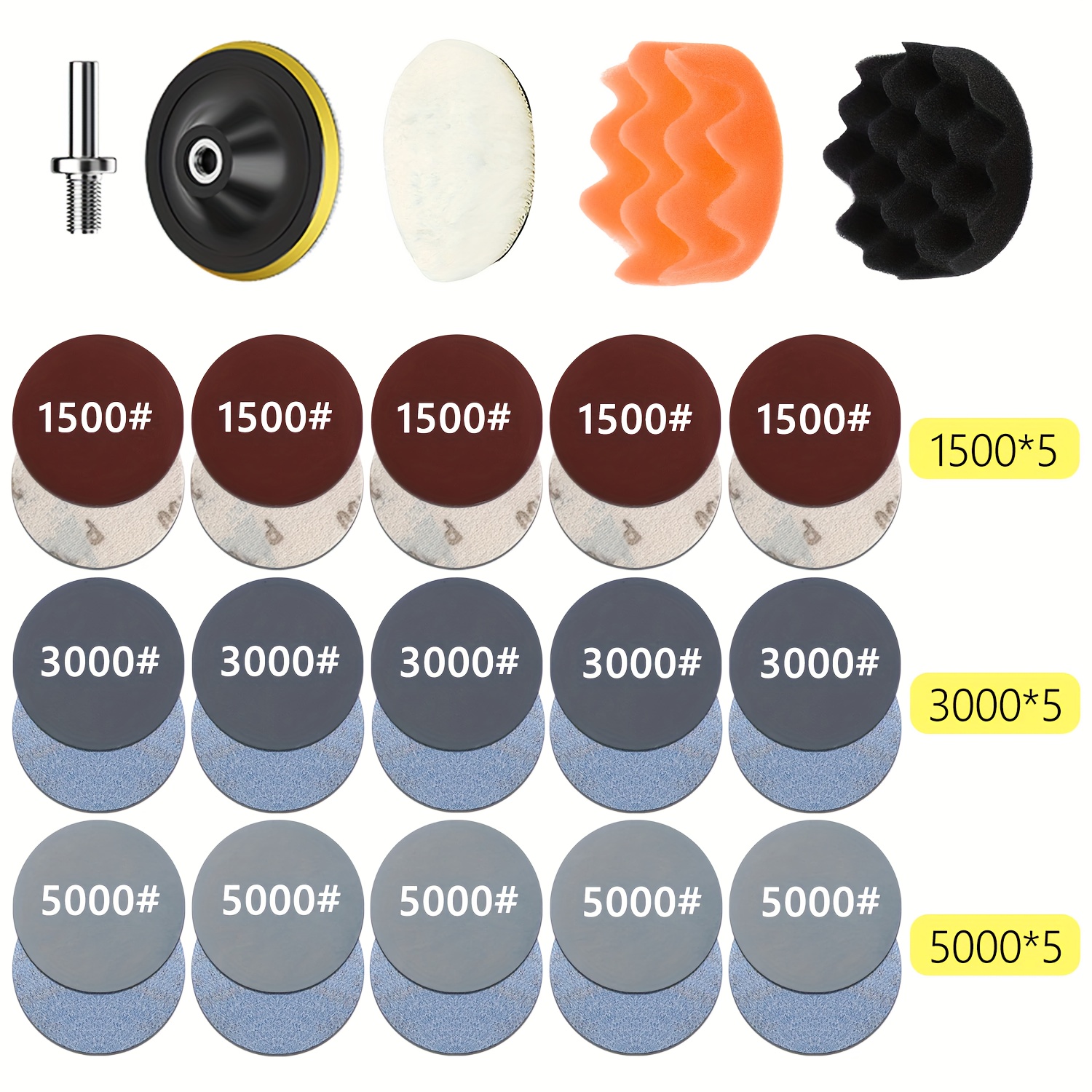 Image of 20/50pcs Headlight Restoration Kit, 3-inch 75mm Car Polishing Pads, Waxing Sponge And Sanding Pads For Auto Detailing