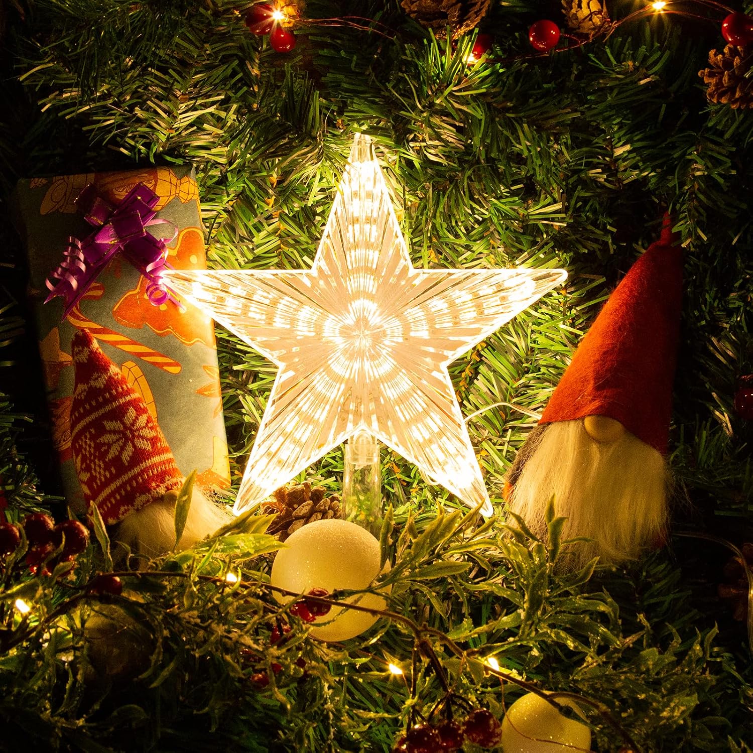 TEMU Warm Christmas Decoration, Christmas Day Decoration, Transparent Pentagram Light, Battery Powered (not Included), Used For Wall Hanging, Desktop