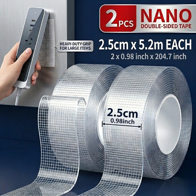 TEMU (5.1-meter-long 2pcs Set)transparent Nano Double-sided Adhesive Without Marks Or Holes | Durable Pet Material With High Invisible Adhesive |