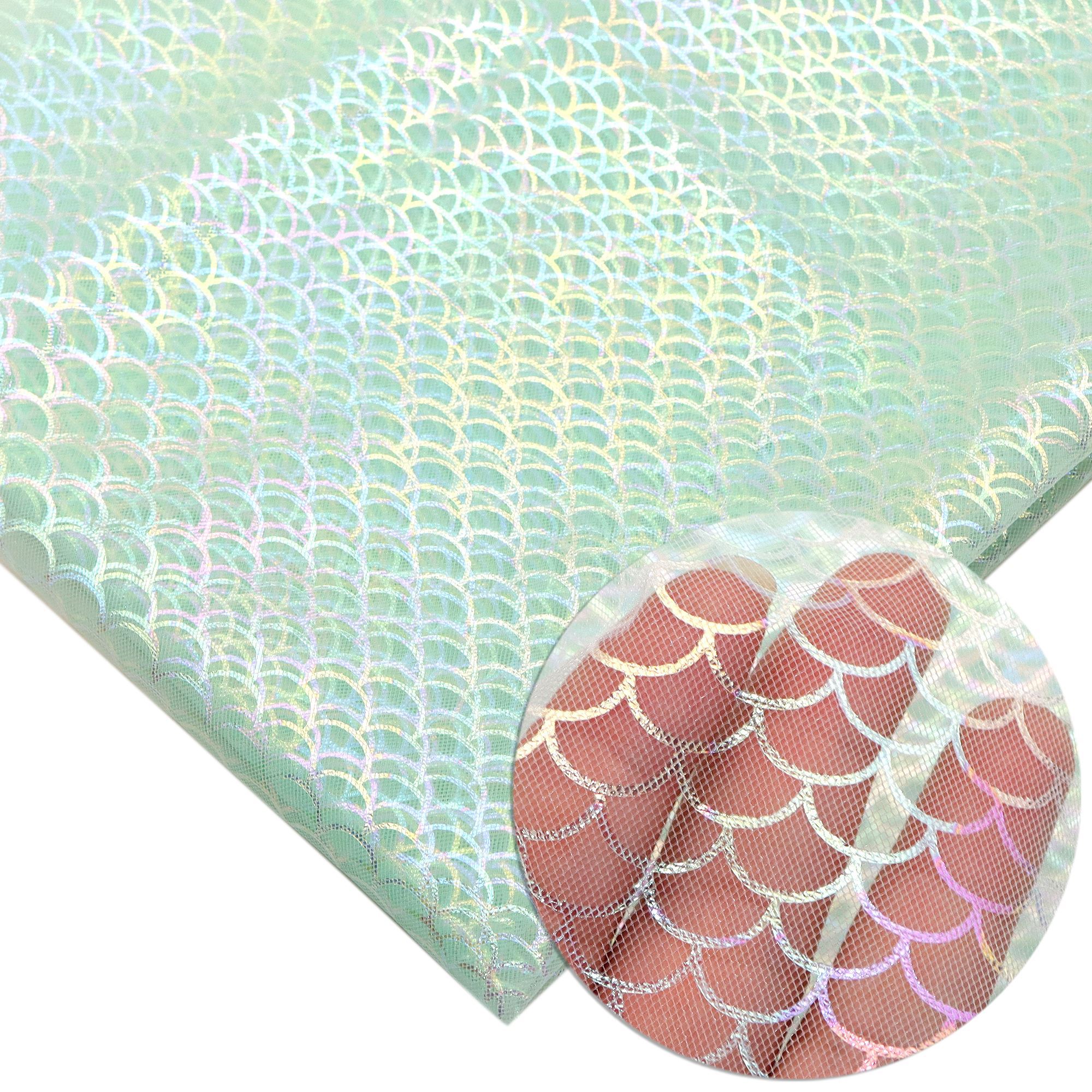E-shop Mesh Tüll Stoff, Maße 160 x 50 cm (62,9 x 19,68 Zoll), mit lebendigen, vorgeschnittenen Fischschuppen-Designs, ähnlich Meerjungfinschuppen