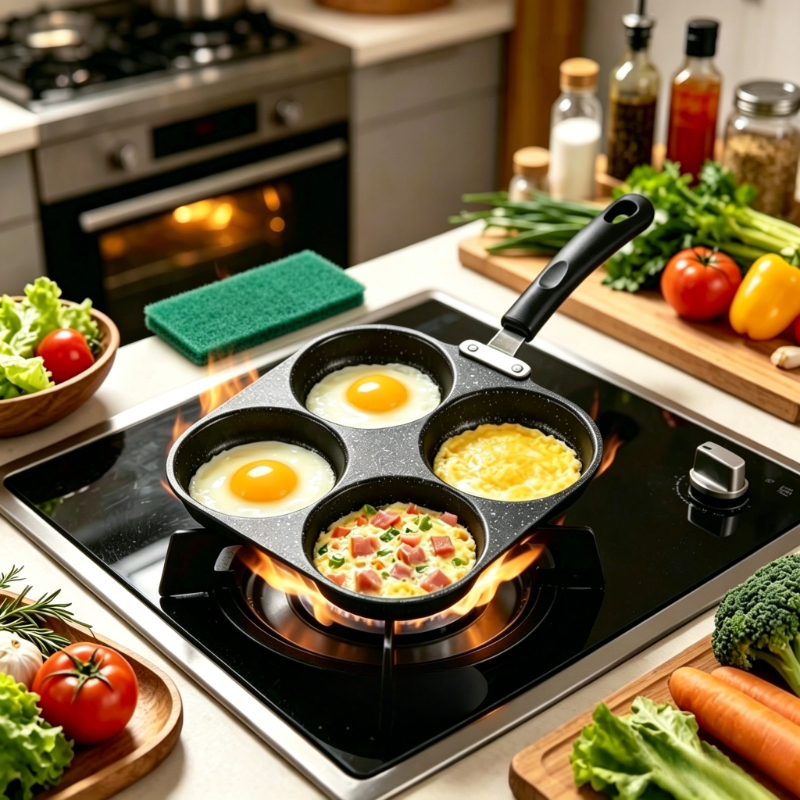 TEMU 4-in-1cast Cooker With Surface Including Scouring Pad, Single Handle Frying Panforpancakes, Eggs, And More, Dishwasher Safe, Compatible With