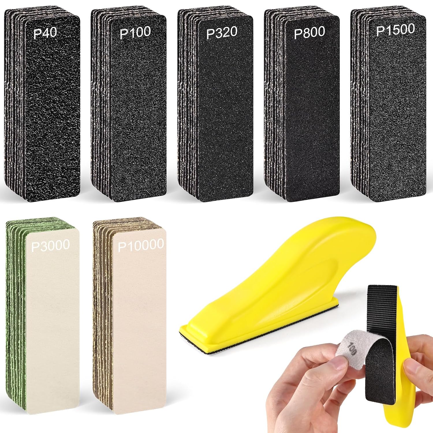 TEMU 71pcs 60-10000 pour humide et sec, Kit de ponceuse micro-détail GOH , Mini bloc de ponçage manuel avec pour , les étroits, l'automobile, le