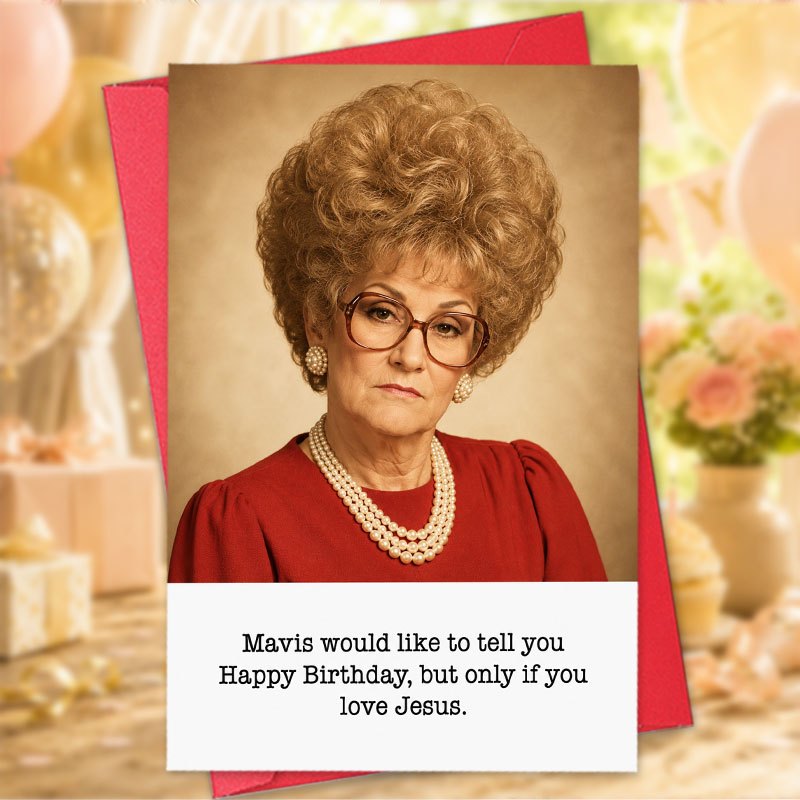 TEMU 1pc Greeting Card And 1pc Envelope. 2d Flat 1pc Fun Retro Women's Birthday Card, Nostalgic Portrait Humorous Card, Satirical Birthday Card,