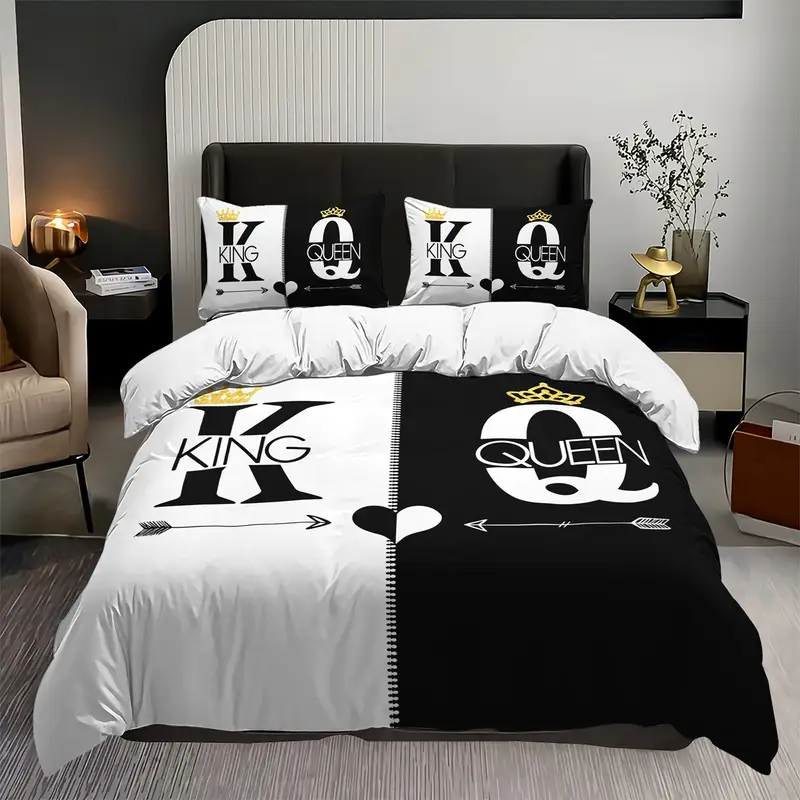 3pcs king queen duvet cover set black white couple bedding set romantic bedroom decor 1duvet cover 2pillowcases no comforter Product details 0