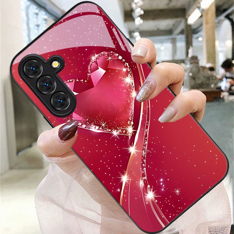 TEMU Phone Case - Heart-shaped Red Shiny Starlight Pattern Phone Case For For Galaxy