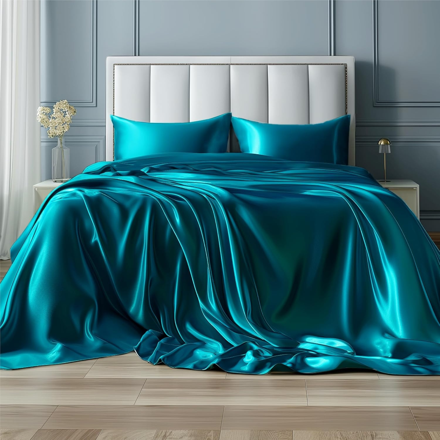 

Bedsure Satin Sheets - Sheet Set, 4 Pcs Queen Bed Sheets, Similar To Silk Sheets, Bed Sheets Queen Size For Hair And Skin, Gifts For Women (business)