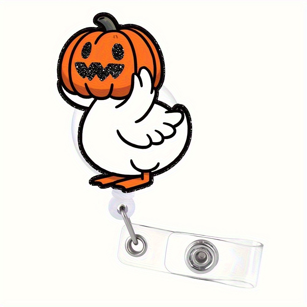 TEMU 2d Halloween Goose And Pumpkin Acrylic Badge Reel, Retractable Id Card Lanyard With Alligator Clip, Suitable For Nurses, Medical , Teachers,