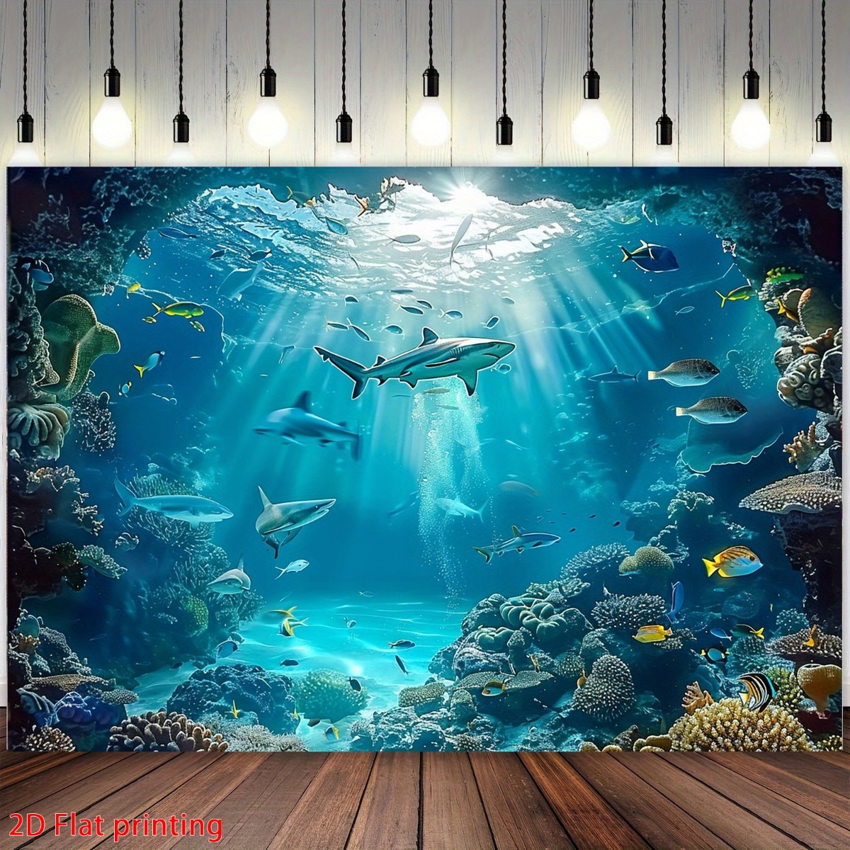 TEMU 2d Flat, 2d Flat - 2d Flat Printed 1pc Vibrant Tapestry - Blue Ocean Theme Polyester Wall Hanging With Colorful Coral And Perfect For Party