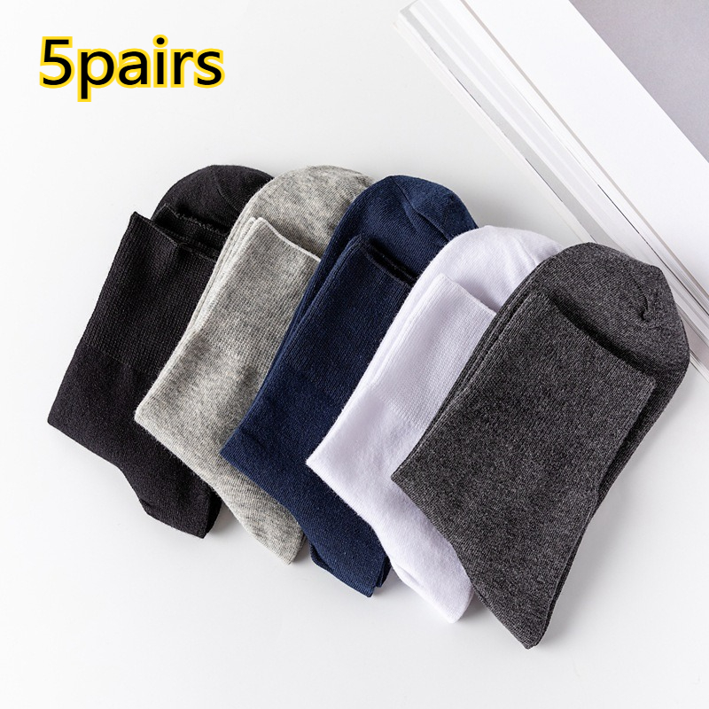 Image of 5 Pairs, Mixed With , Loose Fit Socks, Thin Design, Middle-aged And Elderly Men And Women, Plus Size, Non Restrictive Mid Length Socks