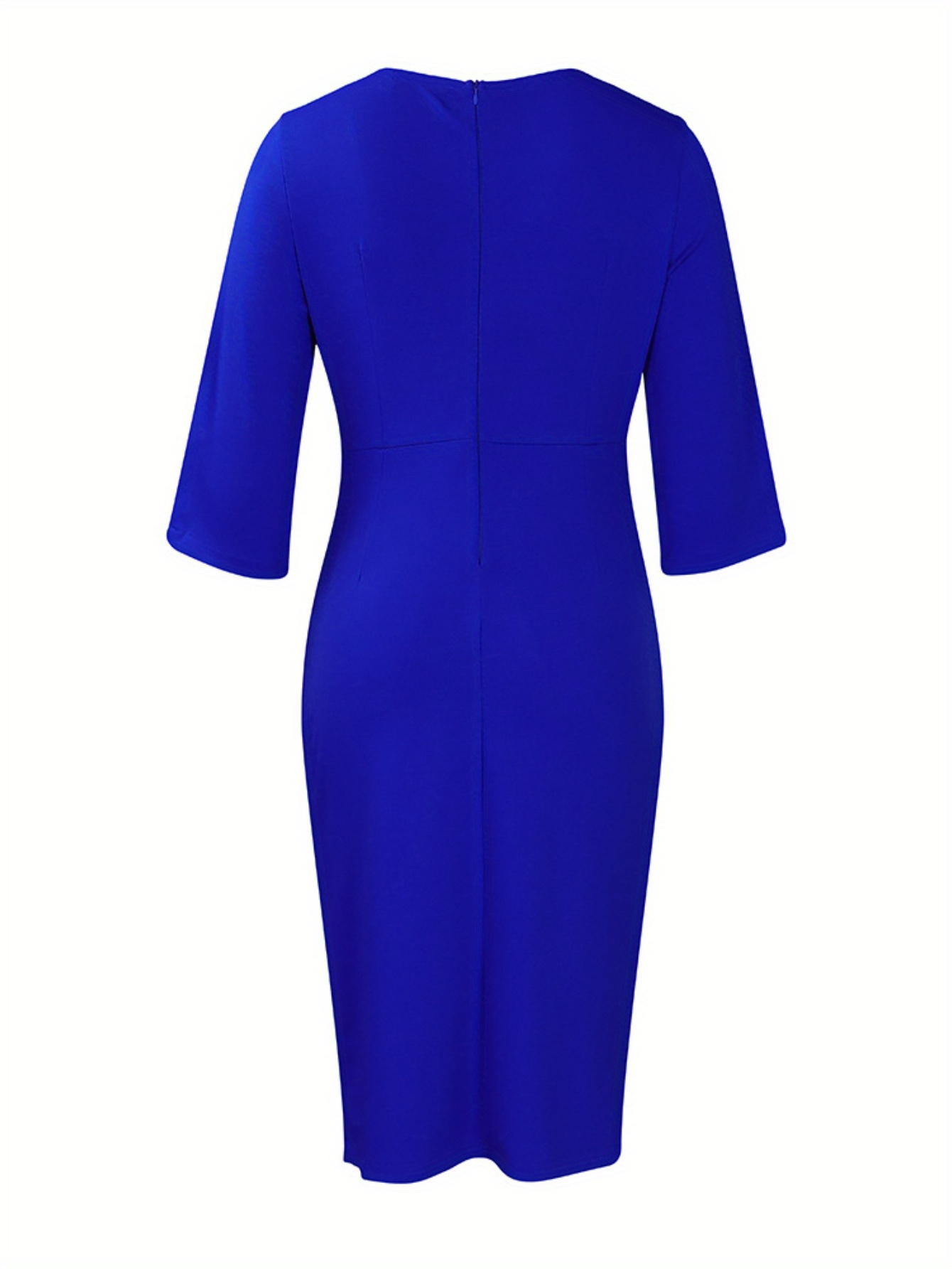 Elegant Royal Blue 3/4 Sleeve Bodycon Midi Dress for Women - Vintage Ruffle Detail blue 3 4 sleeve bodycon midi dress women - Temu