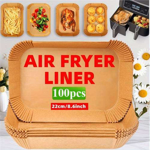 100pcs 50pcs pre cut air fryer liners 22x14cm non stick baking paper suitable for double basket fryers heat resistant disposable rectangular paper easy to clean and reusable bulk v pack for home and commercial use air fryer additions
