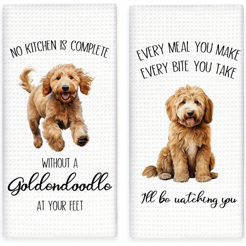 TEMU 2pcs 18&times;26 Inch Funny Goldendoodle Kitchen Towels, Gifts For Dog Lovers Women Men Dish Towel, Funny Is Complete Without A Goldendoodle Dish Hand Towel For Home Decor Kitchen Towel