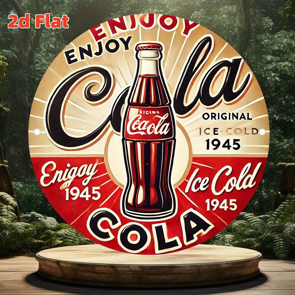 TEMU 2d Flat - 1pc 2d Flat, Vintage 1945 Enjoy Cola Retro Wooden Wall Sign - Wooden Round, For Home, Bar, Men's Decor - 1945 Theme Decoration, Ideal