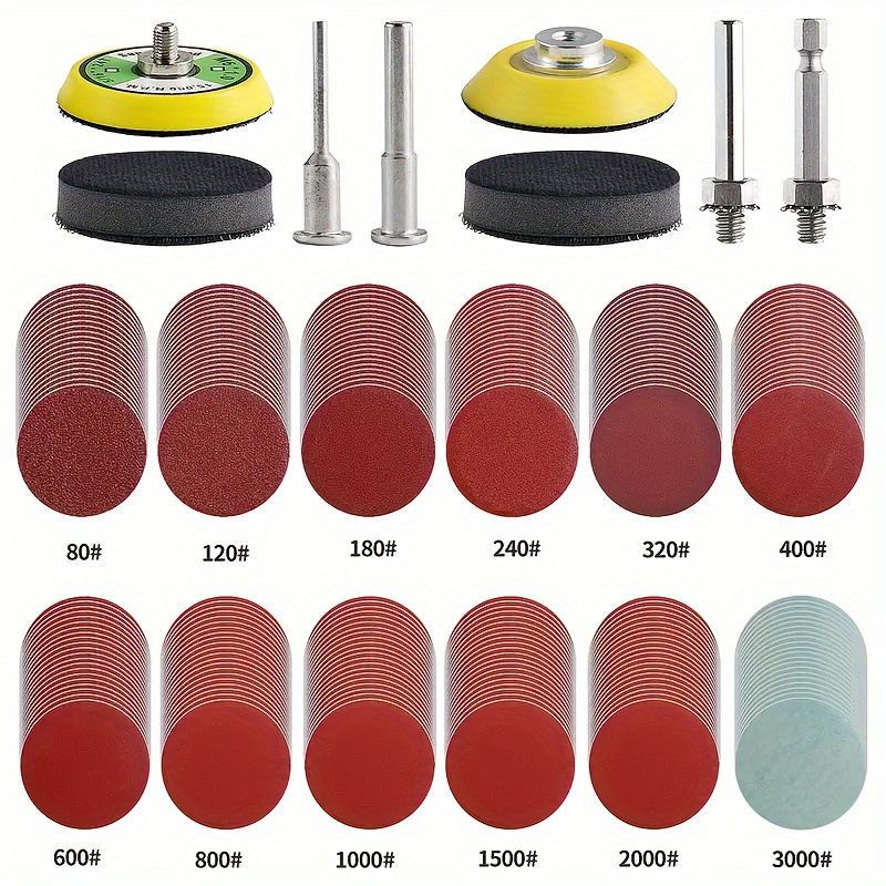E-shop 244 hochwertige Schleifscheiben - 2 Schnellwechsel-Systeme, Körnung 80-3000 - Robuste Schleifscheiben, einfach Metall, Holz, Glas und Autos zu