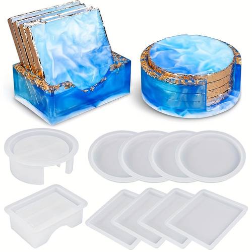 10pcs pack suitable for casting 10pcs versatile silicone resin coaster molds with storage box mold diy craft molds for coaster cup mats table protectors for resin art