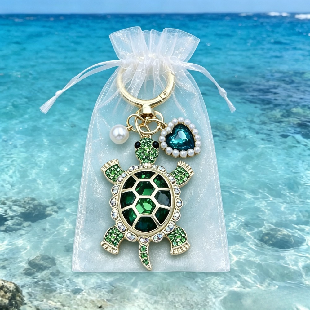 TEMU 2pcs(1pc Keychain + 1bag) Elegant Sea-turtle Charm Keychain With Pearl And , Ocean-themed Friendship Decor For Valentines Day, Independence Day,