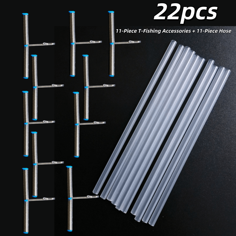 Image of 22pcs (11t Accessories + 11 Tubing) Reverse-mount T-shaped Fishing Accessories & Tackle Clips Anti- Busy Rod Line Assembly Jiangquan Quick-hook Fishing Gear High- Anti- Fishing System