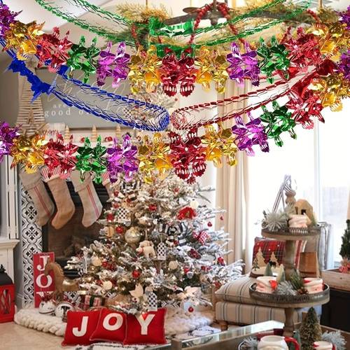 10pcs christmas ceiling decorations hanging garland xmas tree hanging foil garlands decoration christmas foil garland swirls for christmas new year supplies wedding birthday party supplies random color