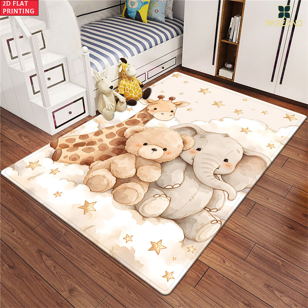 TEMU 2d Flat 1pc 850gsm Velvet Animal Trio Cloud Hd Printed Indoor Rugs, Yoga Mat, Non-slip Bathroom Mats, Absorbent Machine Washable Polyester Rug