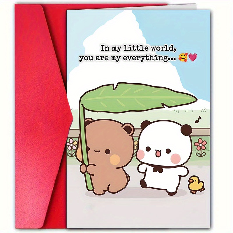 TEMU 1pc, Cute And Romantic "in World, You Are " Greeting Card, &dudu, Envelope 4.72 Inches * 7.09 Inches, "i Love You" Gift Card Suitable For New