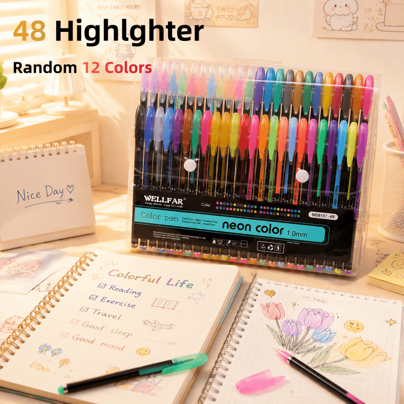 TEMU Random 12pcs Colored Pen Set, Color-changing Glow Pen Set, Glitter Sparkle Pen, Aurora Shimmer Pen Fluorescent Pen For Journaling, Suitable For