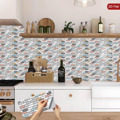 2d flat 12 24 50pcs wall tile stickers brick pattern backsplash tile peel and stick tile decal textured background wallpaper modern wall stickers for kitchen bedroom room makeover tiles stickers