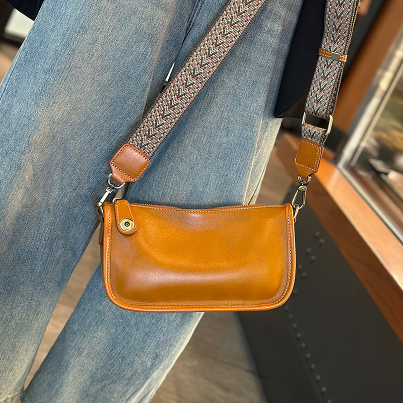 Soft Cowhide Small Square Bag with Wide Shoulder Strap